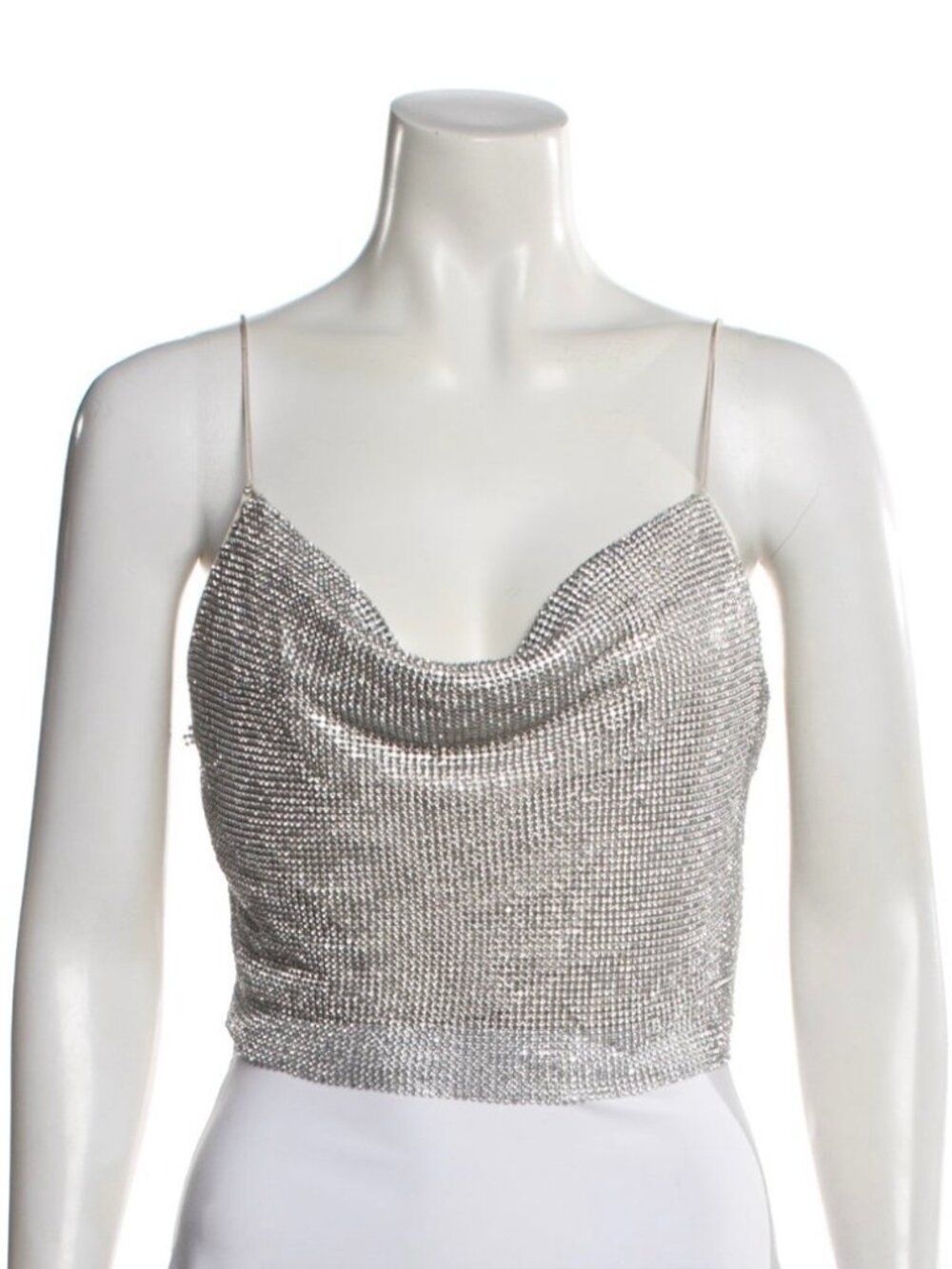 Alice + Olivia Harmon Crystal Chainmail Slip Tank Silver Size S